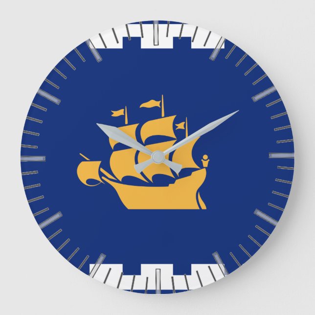 Reloj Redondo Grande Wall Clock with Flag of Quebec City, Canada (Anverso)