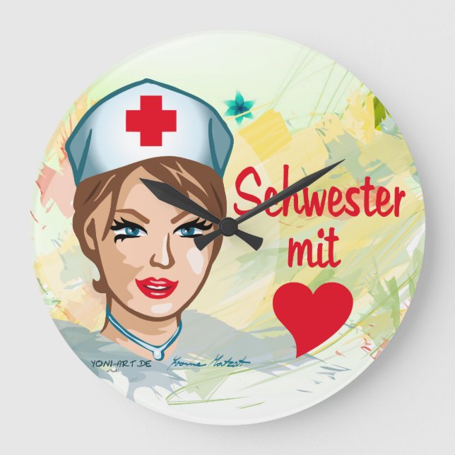 Reloj Redondo Grande Wanduhr rund - Schwester mit Herz (Anverso)