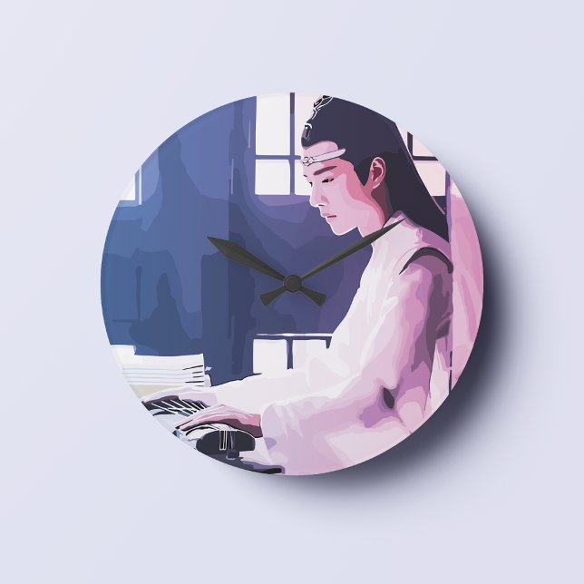 Reloj Redondo Grande Wangji suave jugando al Zither (Subido por el creador)