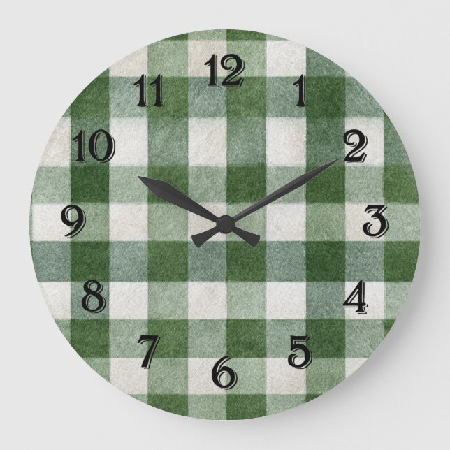 Reloj Redondo Grande Warm Country Green Cream Plaid Stripes (Anverso)