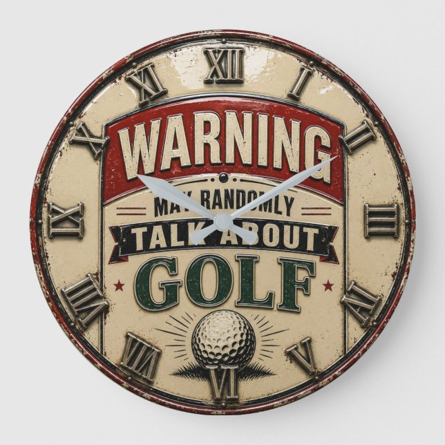 Reloj Redondo Grande  Warning May Randomly Talk About Golf  (Anverso)