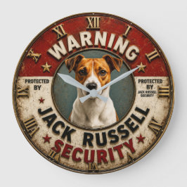 Reloj Redondo Grande Warning Protected by Jack Russell Security Funny