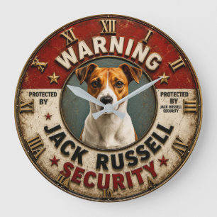 Reloj Redondo Grande Warning Protected by Jack Russell Security Funny 