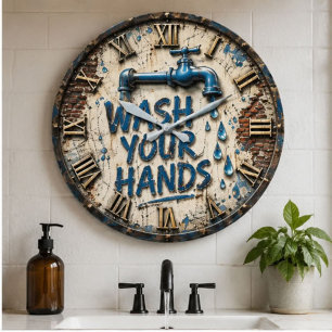 Reloj Redondo Grande Wash Your Hands Bathroom Rustic Farmhouse