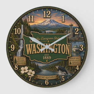 Reloj Redondo Grande Washington State Evergreen Pacific Northwest Gift
