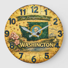 Reloj Redondo Grande Washington The Evergreen State Vintage Map