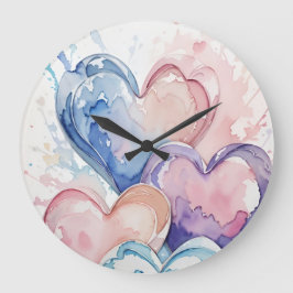Reloj Redondo Grande Water Colour Painted Hearts