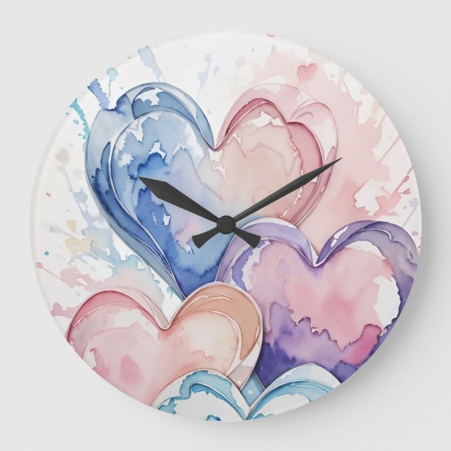 Reloj Redondo Grande Water Colour Painted Hearts (Anverso)