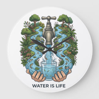 Reloj Redondo Grande Water Is Life | Nature Ecosystem Conservation Art