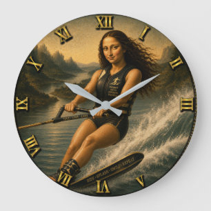Reloj Redondo Grande Water Skiing Funny Mona Lisa Gift for Lake & Water