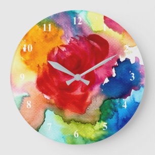 Reloj Redondo Grande Watercolor bello arte abstracto rosa
