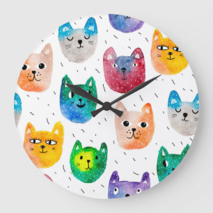 Reloj Redondo Grande Watercolor cats and friends
