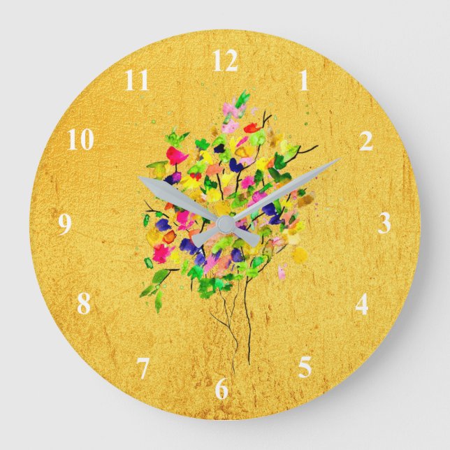 Reloj Redondo Grande Watercolor colorful abstract tree (Anverso)