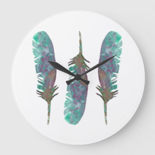 Reloj Redondo Grande Watercolor Feather Acrylic Wall Clock