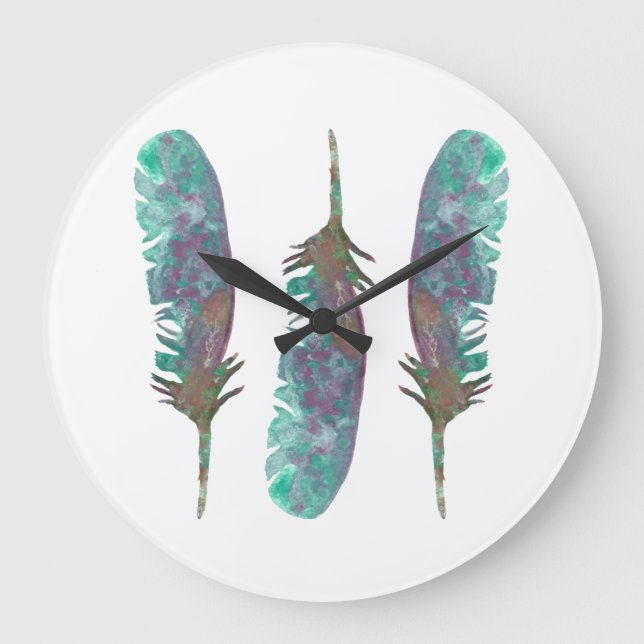 Reloj Redondo Grande Watercolor Feather Acrylic Wall Clock (Anverso)