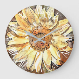 Reloj Redondo Grande Watercolor Glossy Sunflower Elegant Collection