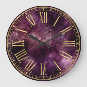 Reloj Redondo Grande Watercolor Ink Dark Burgundy Galaxy & Stars