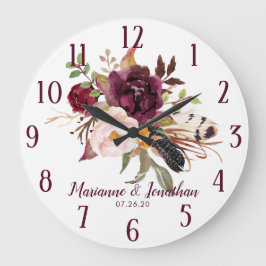 Reloj Redondo Grande Watercolor Marsala Boho Watercolor Floral Boda