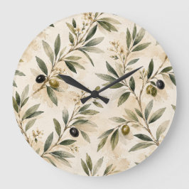 Reloj Redondo Grande Watercolor Mediterranean Olive Branch Clock
