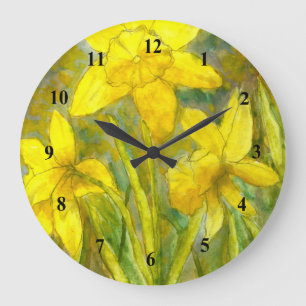 Reloj Redondo Grande Watercolor Painting, Yellow Flowers Art, Daffodils