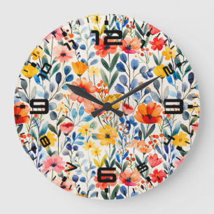 Reloj Redondo Grande Watercolor Spring Wildflowers Background-99034
