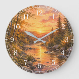 Reloj Redondo Grande Watercolor Stream Wall Clock — Nature-Inspired Des