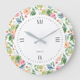 Reloj Redondo Grande Watercolors pink & peach peonies pattern