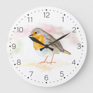 Reloj Redondo Grande Watercolour Robin - Wall Clock With Numbers