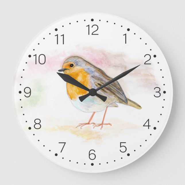 Reloj Redondo Grande Watercolour Robin - Wall Clock With Numbers (Anverso)