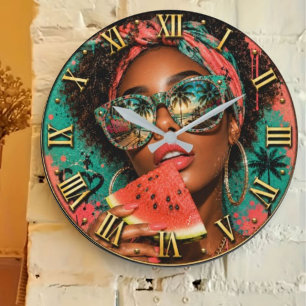 Reloj Redondo Grande Watermelon Pop Luxury Fashion Tropical Woman