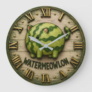 Reloj Redondo Grande Watermeowlon Funny Cat Watermelon Cute Pun Cat Art