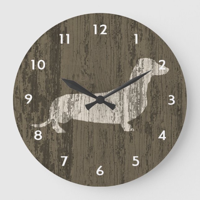 Reloj Redondo Grande Weathered Dachshund (Anverso)