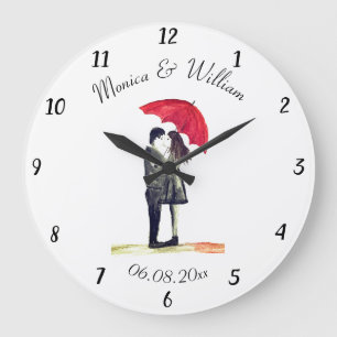 Reloj Redondo Grande Wedding couple Just married chic watercolor Large 