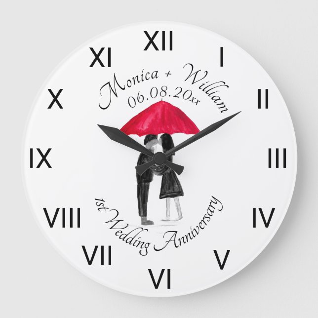 Reloj Redondo Grande Wedding couple Paper Anniversary Roman Numbers Lar (Anverso)