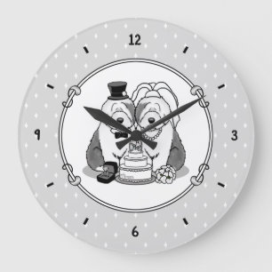 Reloj Redondo Grande Wedding Old English Sheepdogs Bride Groom Gray 1