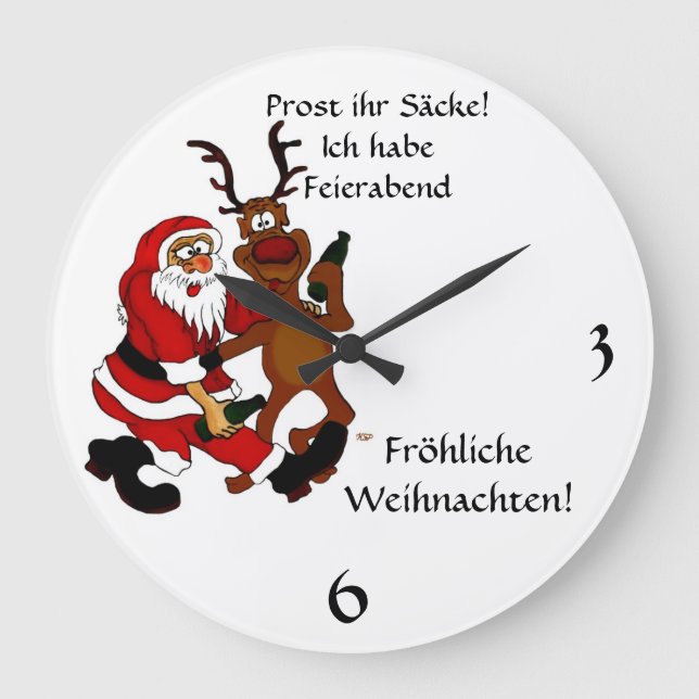 Reloj Redondo Grande Weihnachtsmann mit Elch - ¡Prost ihr Säcke! (Anverso)