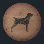 Reloj Redondo Grande Weimaraner Silhouette Rustic<br><div class="desc">Reloj de pared de Weim Lover. El diseño de madera está impreso,  no de madera real.</div>