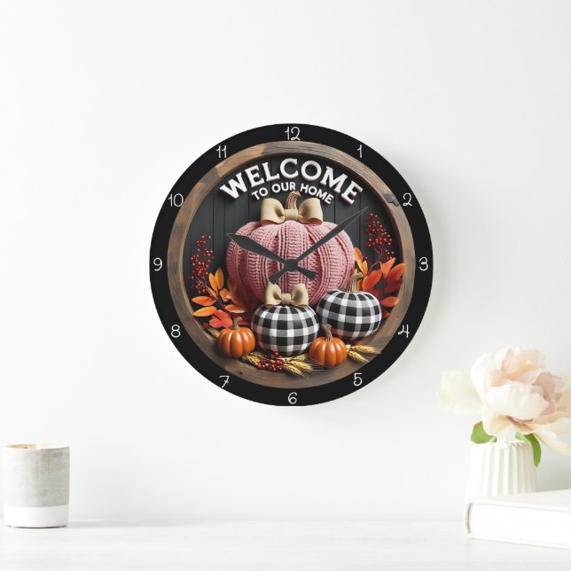 Reloj Redondo Grande Welcome Home Cozy Autumn Pumpkins (Hogar)