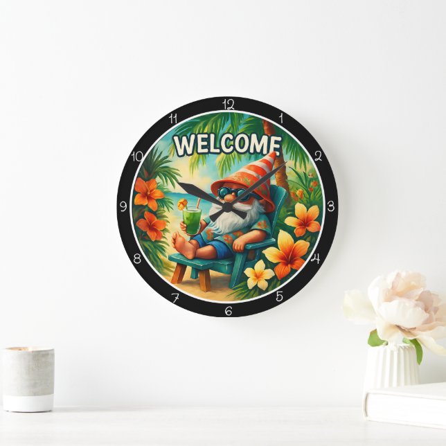 Reloj Redondo Grande Welcome Summer Gnome  (Hogar)