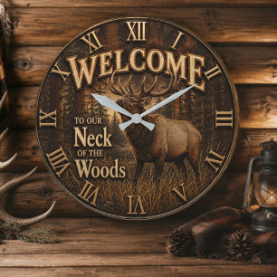 Reloj Redondo Grande Welcome to Our Neck of the Woods Elk Cabin