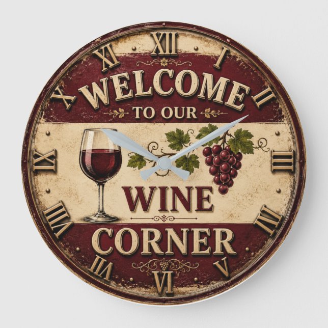 Reloj Redondo Grande Welcome to Our Wine Corner (Anverso)