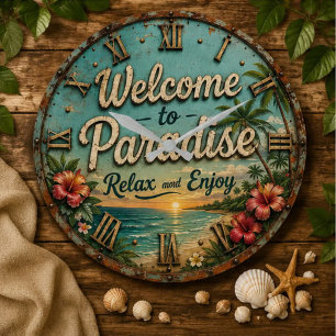 Reloj Redondo Grande Welcome to Paradise Tropical Beach