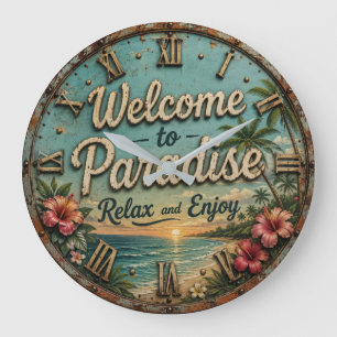 Reloj Redondo Grande Welcome to Paradise Tropical Beach