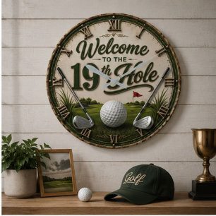 Reloj Redondo Grande Welcome to the 19th Hole Vintage Golf