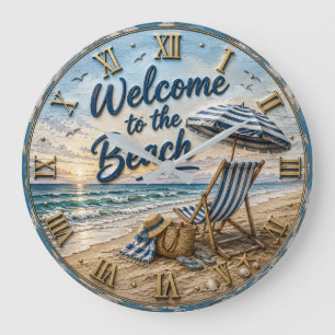 Reloj Redondo Grande Welcome to the Beach Coastal 