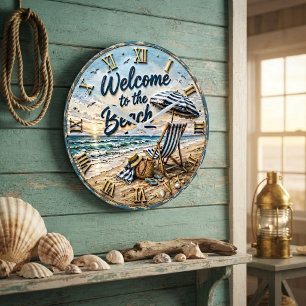 Reloj Redondo Grande Welcome to the Beach Coastal
