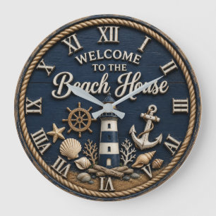 Reloj Redondo Grande Welcome to the Beach House Nautical Lighthouse 