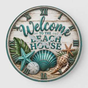 Reloj Redondo Grande Welcome to the Beach House Rustic Sea shell Beach