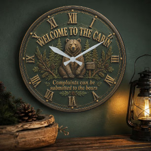 Reloj Redondo Grande Welcome to the Cabin Bear Cabin Woodland Lodge