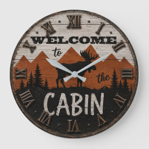 Reloj Redondo Grande Welcome to the Cabin Rustic Moose Mountain Lodge 